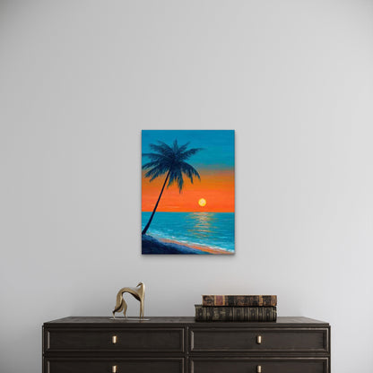 Coastal Painting with Palm Tree 60x90cm Metal Print Ready to Hang
