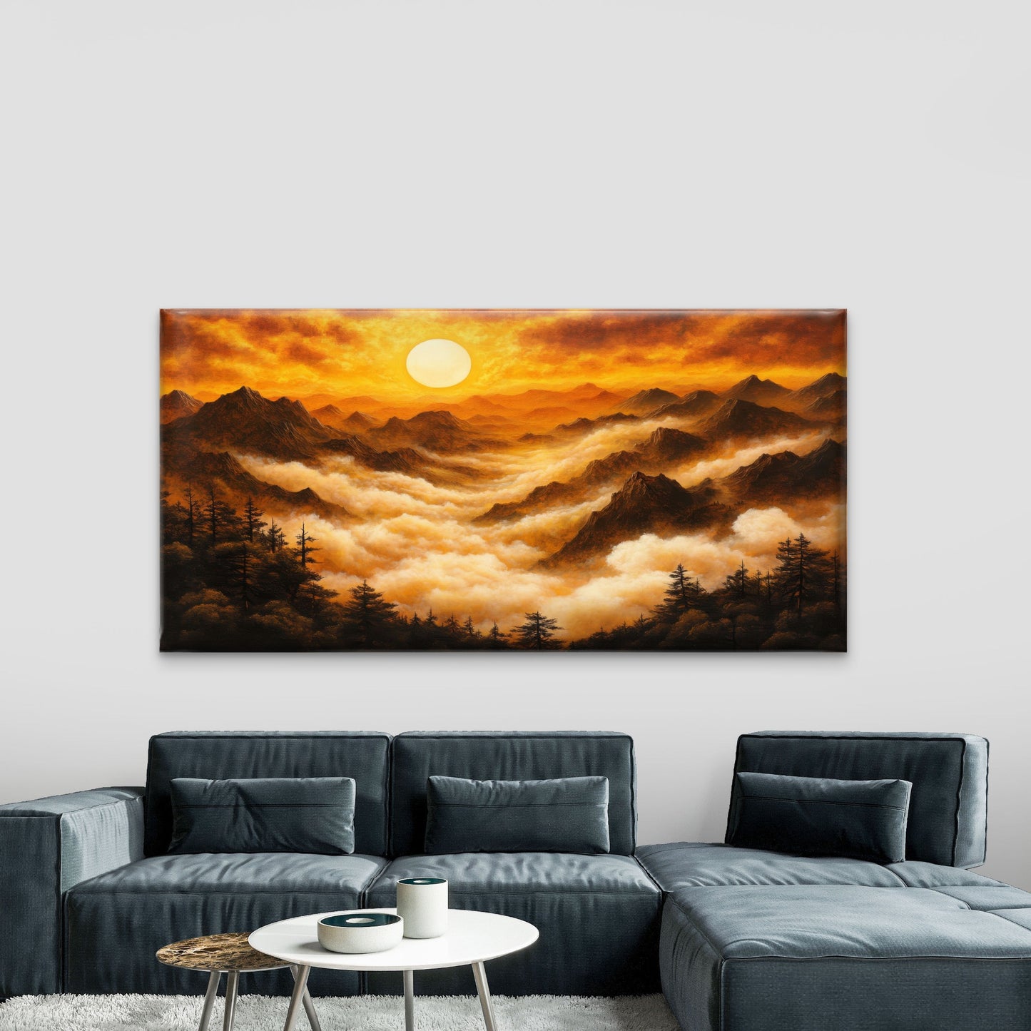 Golden Mountain Cloudscape Sun Wall Art Canvas Office Home Room Framed 120x60cm