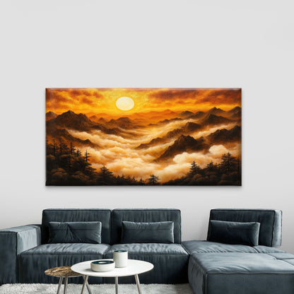 Golden Mountain Cloudscape Sun Wall Art Canvas Office Home Room Framed 120x60cm