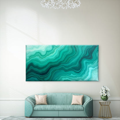 Emerald Teal Marble Waves Wall Art Canvas Office Home Room Framed 120x60cm - Bella Home Decor