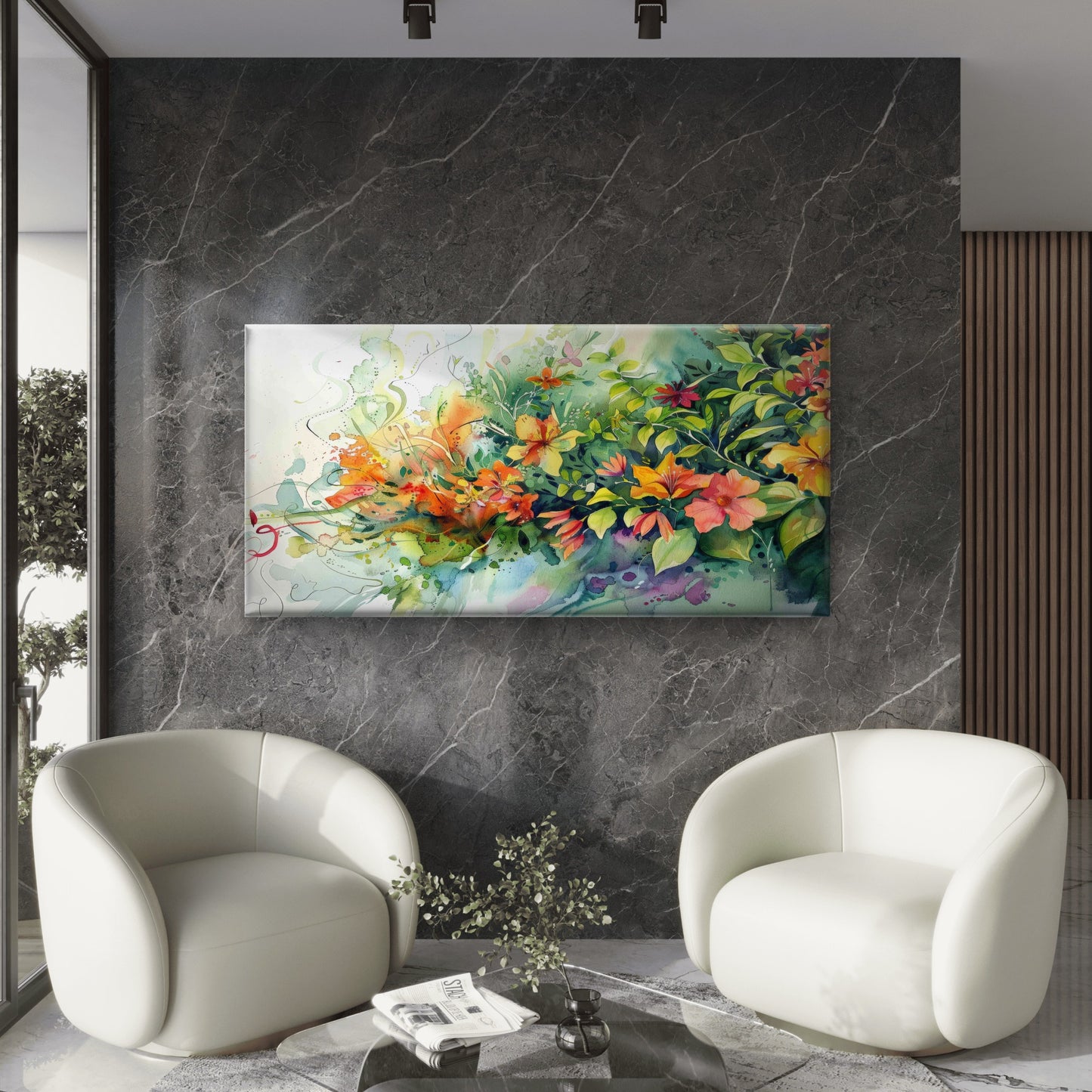 Colorful Flowers Lush Greenery Wall Art Canvas Office Home Room Framed 120x60cm - Bella Home Decor