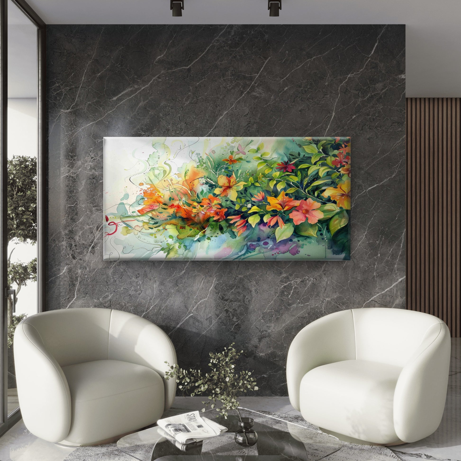 Colorful Flowers Lush Greenery Wall Art Canvas Office Home Room Framed 120x60cm - Bella Home Decor