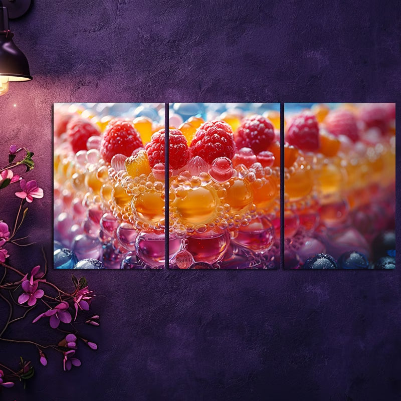 3pcs Colorful Cake with Berries Wall Art Set Canvas Framed 60x90cm - High Quality Print 100% Australian Made Wall Canvas Ready to Hang - Bella Home Decor