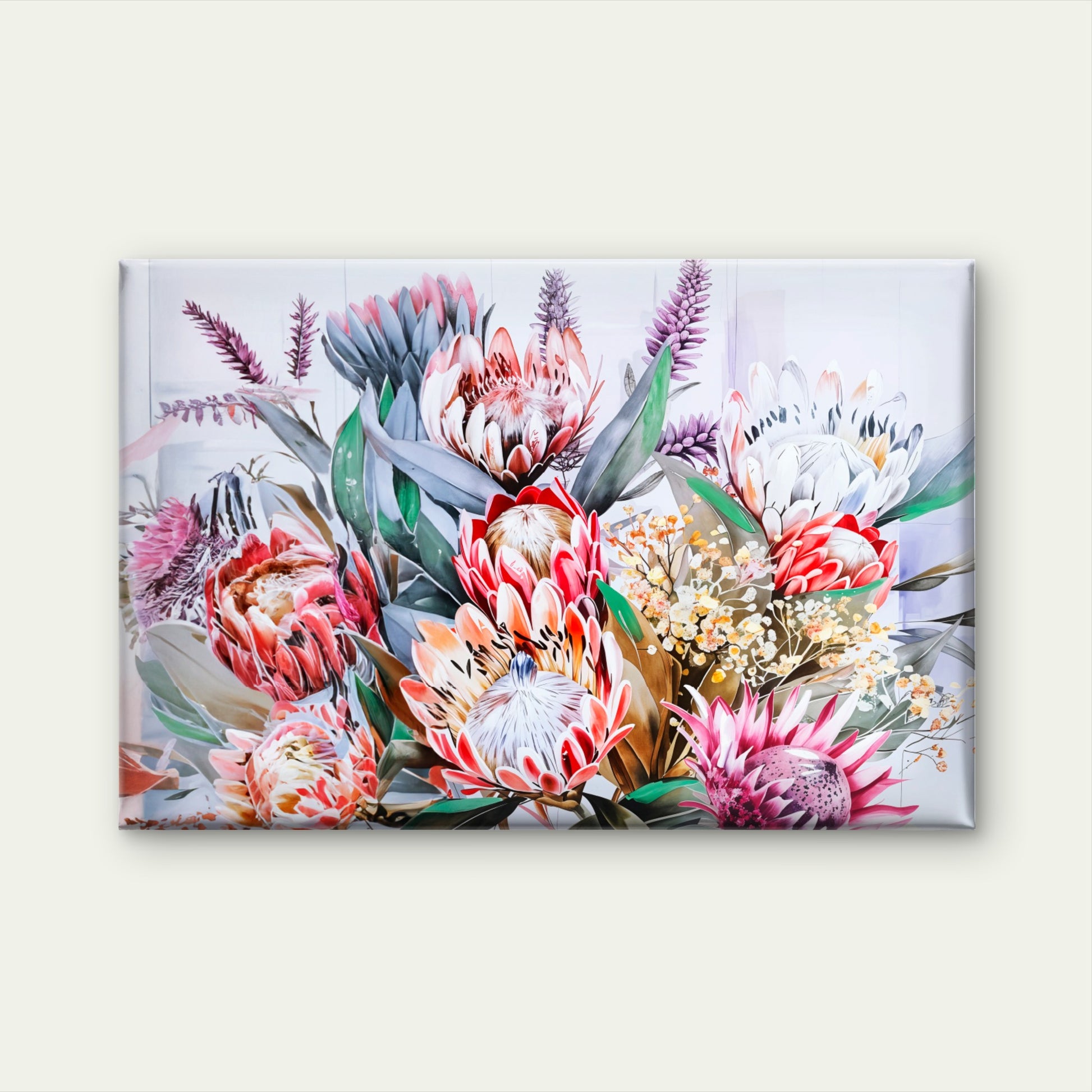 Neutral Protea Flowers Bouquet Close-Up Wall Art Decor 100% Australian Made - Bella Home Decor