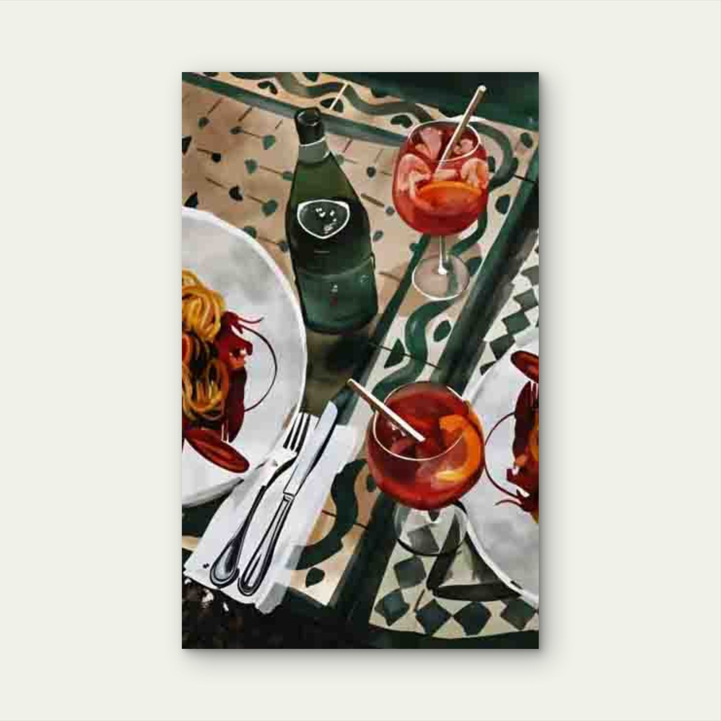 Vintage Spagetti And Juice 60x90cm Metal Print Ready to Hang