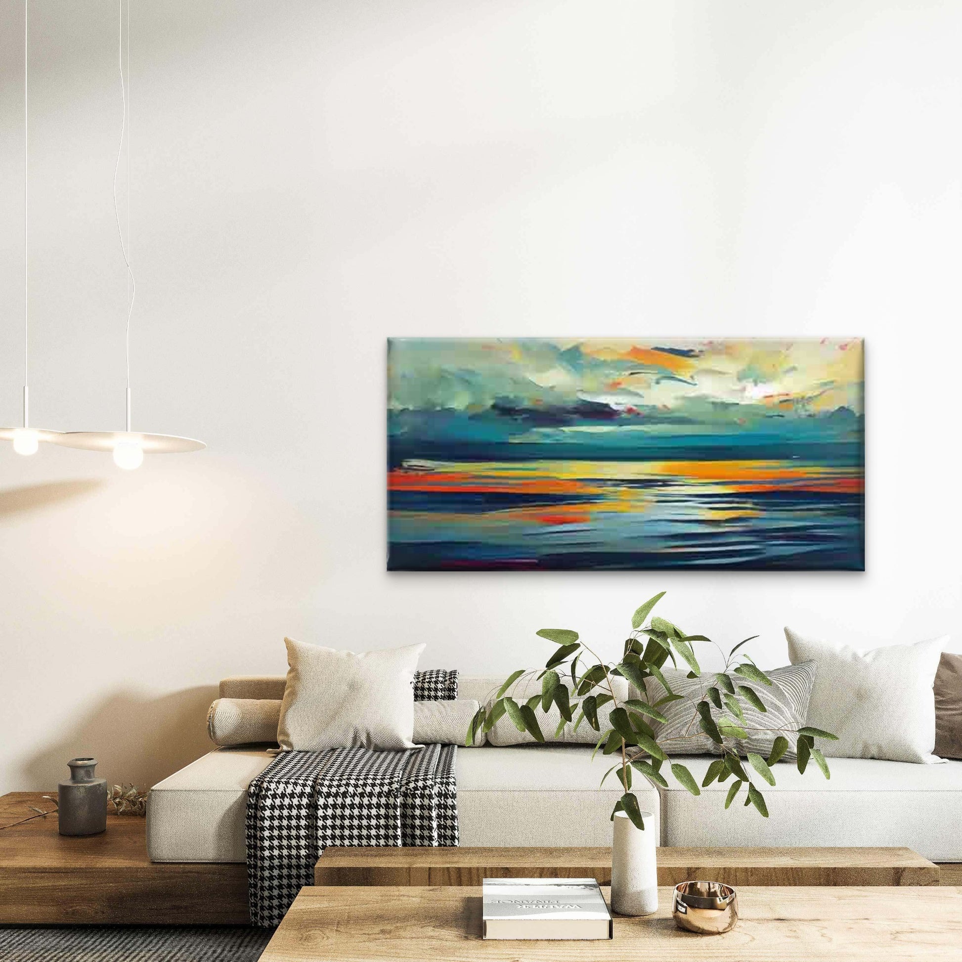 Modern Abstract Seascape Wall Art Canvas Office Home Room Framed 120x60cm - Bella Home Decor