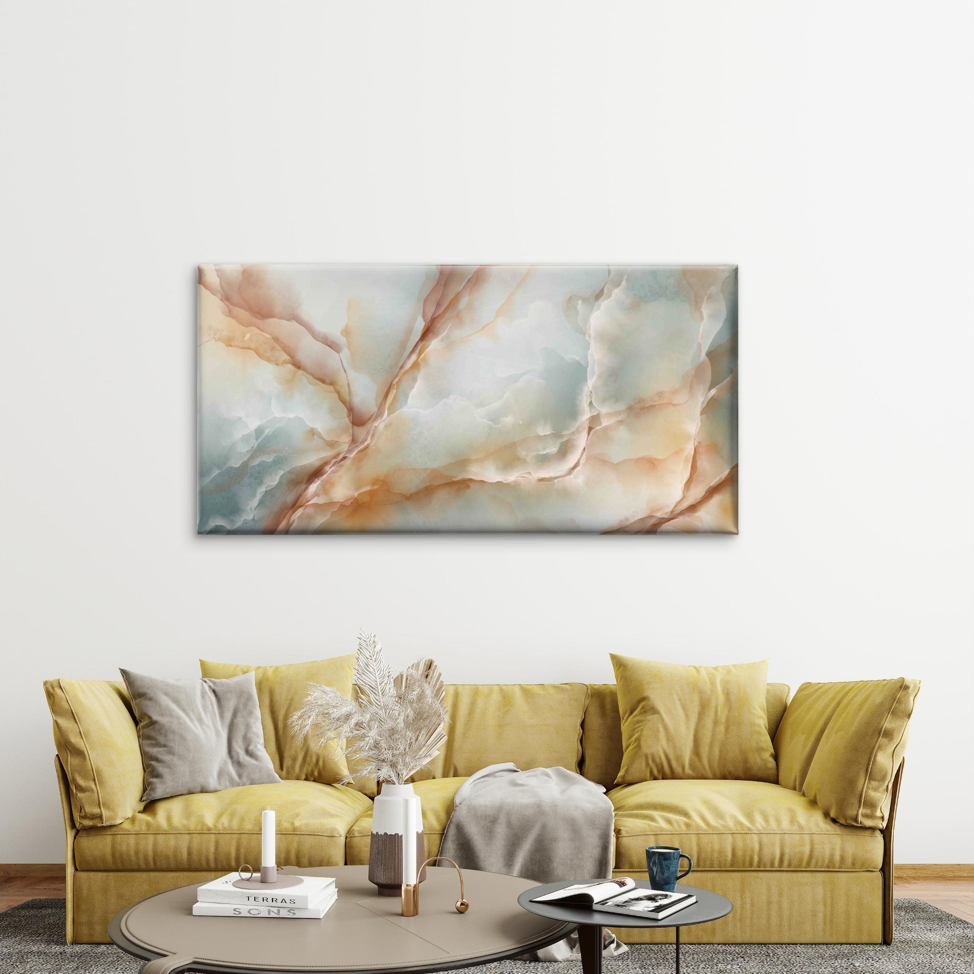 Onyx Marble With Soft Golden Wall Art Canvas Office Home Room Framed 120x60cm - Bella Home Decor