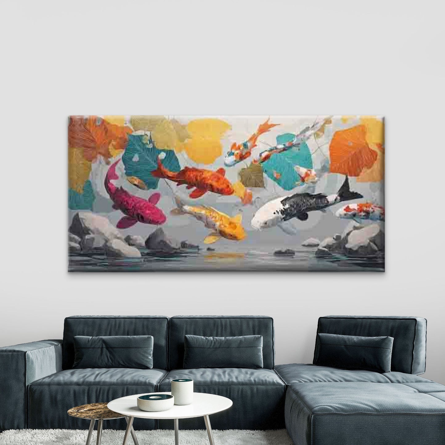 Serene Pond, Exotic Koi Fish Wall Art Canvas Office Home Room Framed 120x60cm