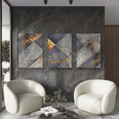 3pcs Abstract Grey Gold Marble Painting  Wall Art Set Canvas Framed 60x90cm - High Quality Print 100% Australian Made Wall Canvas Ready to Hang