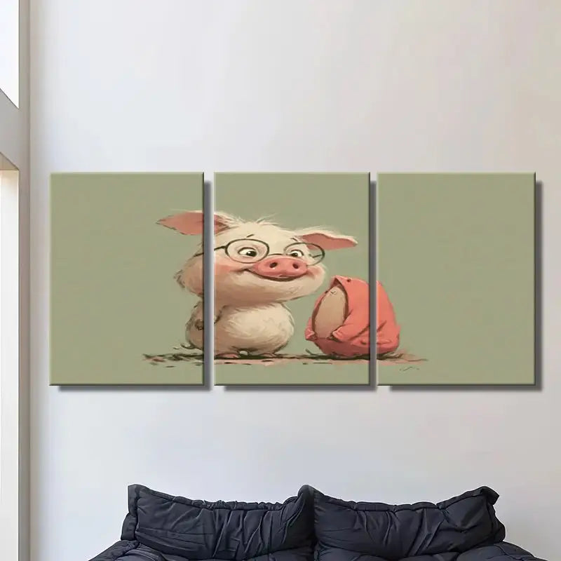 3pcs Cute Pig Canvas Wall Art Metal Print Ready to Hang Art - Bella Home Decor
