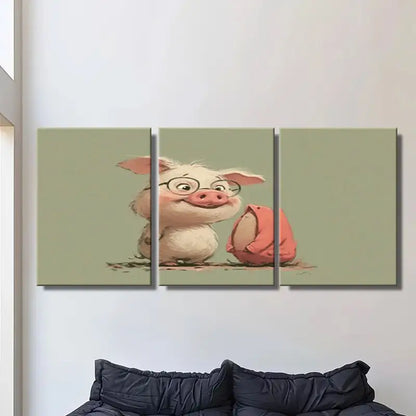 3pcs Cute Pig Canvas Wall Art Metal Print Ready to Hang Art - Bella Home Decor