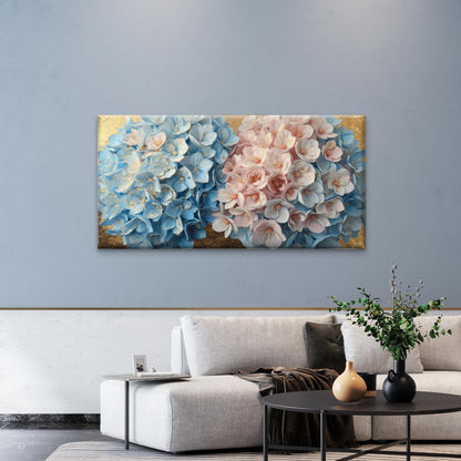 Blue Pink Hydrangea Flower Wall Art Canvas Office Home Room Framed 120x60cm