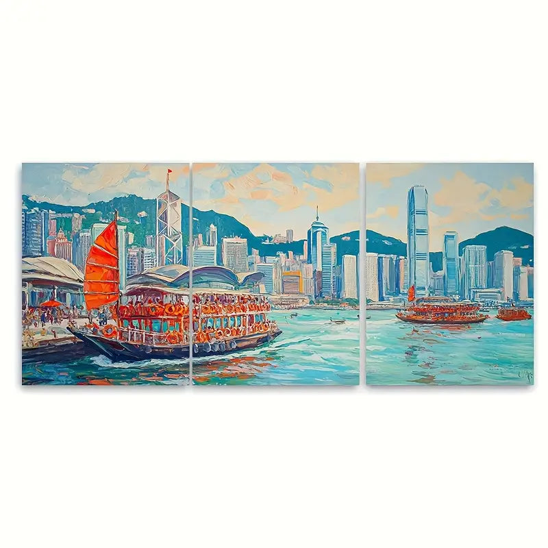3pcs Hong Kong Travel Print Metal Print Ready to Hang Art