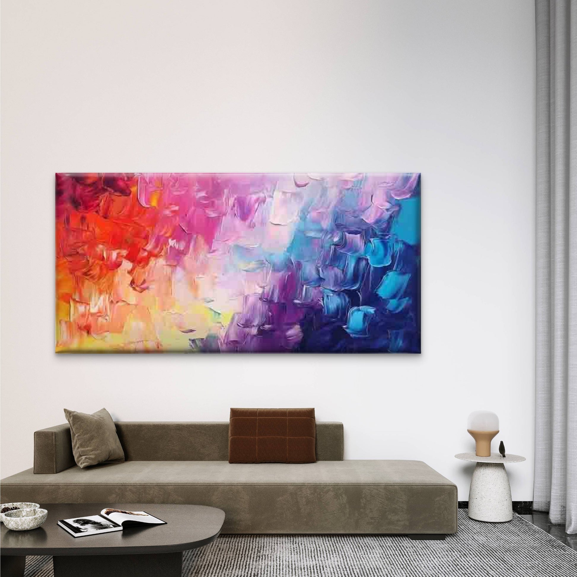 Colorful Abstract Brushstroke Wall Art Canvas Office Home Room Framed 120x60cm - Bella Home Decor