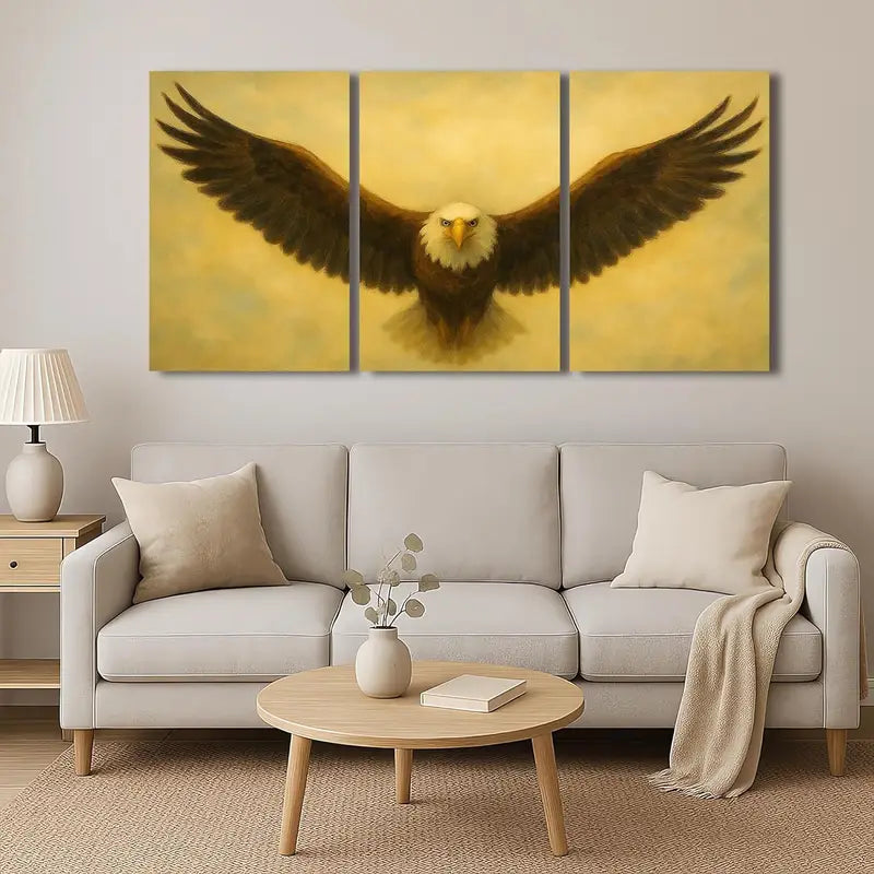 3pcs Bald Eagle Triptych Canvas Metal Print Ready to Hang Art - Bella Home Decor