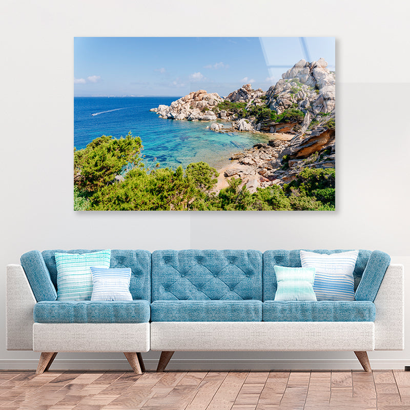 Blue Sea and Mountains in Italy Acrylic Glass Print Tempered Glass Wall Art 100% Made in Australia Ready to Hang - Bella Home Decor