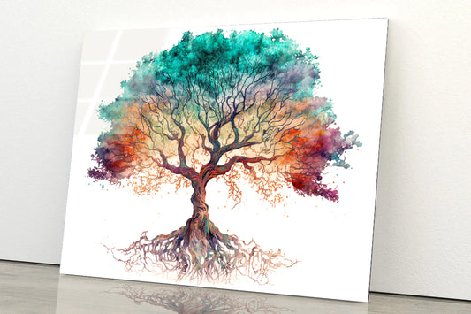 Red and Green Tree with White Acrylic Glass Print Tempered Glass Wall Art 100% Made in Australia Ready to Hang - Bella Home Decor