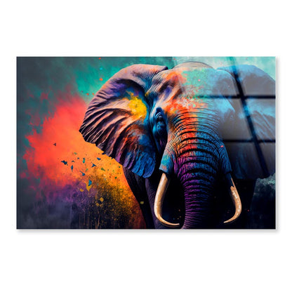 Elephant Face With Colorful Paint Acrylic Glass Print Tempered Glass Wall Art 100% Made in Australia Ready to Hang