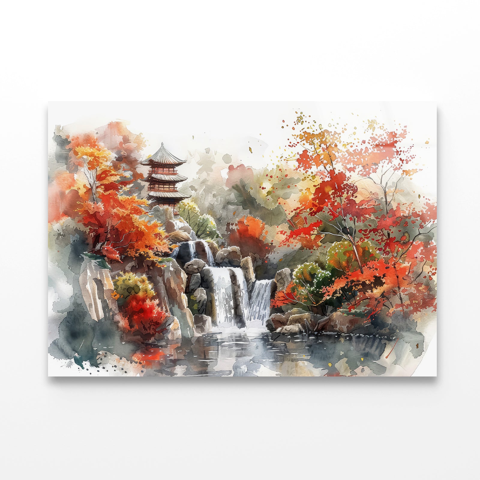 Waterfall Drawing With Trees Acrylic Glass Print Tempered Glass Wall Art 100% Made in Australia Ready to Hang - Bella Home Decor