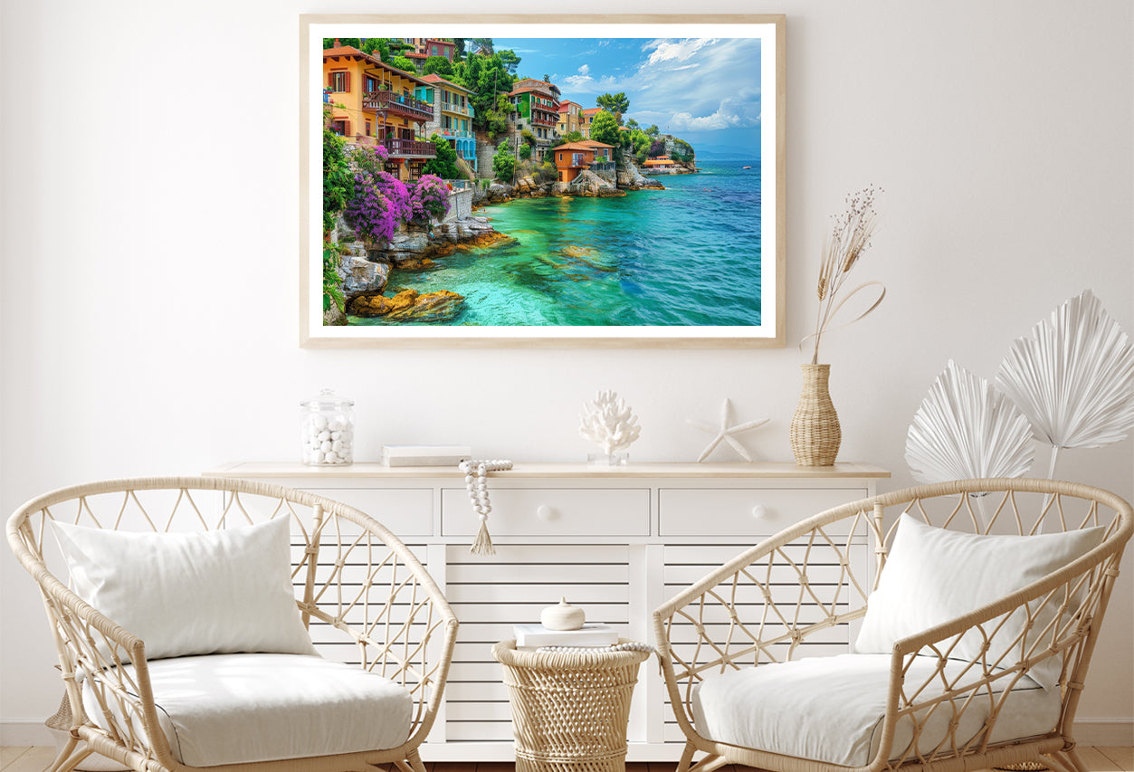 Ocean with Buildings, Trees and Sky Home Decor Premium Quality Poster Print Choose Your Sizes - Bella Home Decor