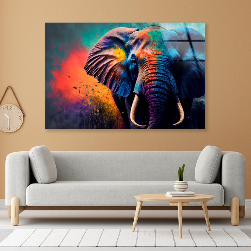 Elephant Face With Colorful Paint Acrylic Glass Print Tempered Glass Wall Art 100% Made in Australia Ready to Hang