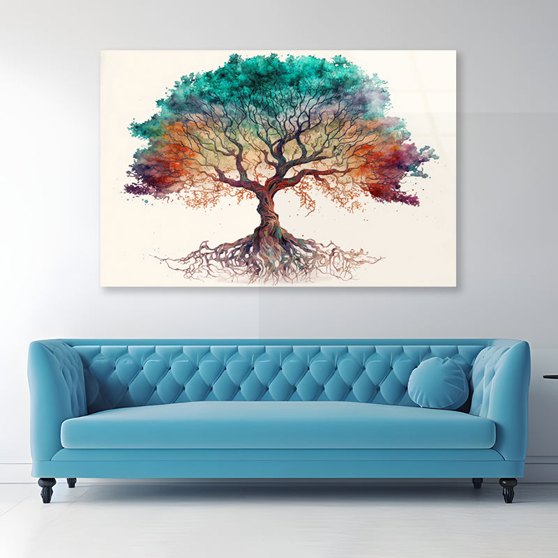 Red and Green Tree with White Acrylic Glass Print Tempered Glass Wall Art 100% Made in Australia Ready to Hang - Bella Home Decor