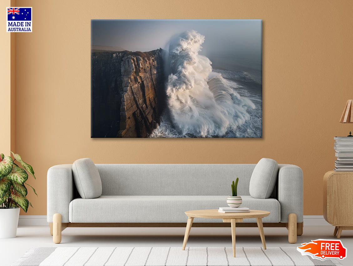 Wave Crashing Cliff Print 100% Australian Made - Bella Home Decor