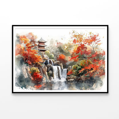Waterfall Drawing With Trees Home Decor Premium Quality Poster Print Choose Your Sizes - Bella Home Decor
