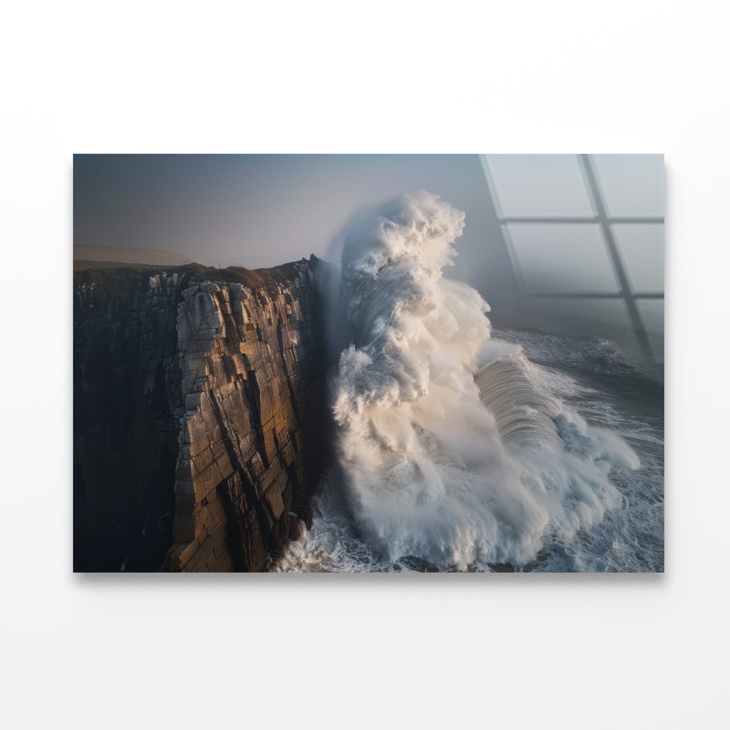 Wave Crashing Cliff Acrylic Glass Print Tempered Glass Wall Art 100% Made in Australia Ready to Hang - Bella Home Decor