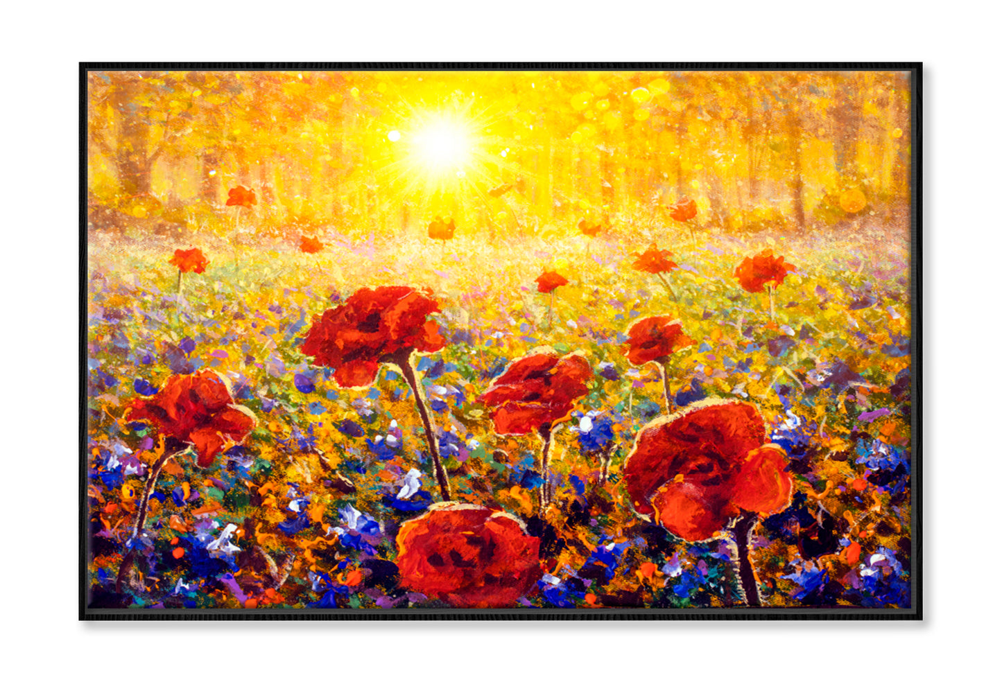Beautiful Field Flowers Oil Painting Wall Art Limited Edition High Quality Print Canvas Box Framed Black