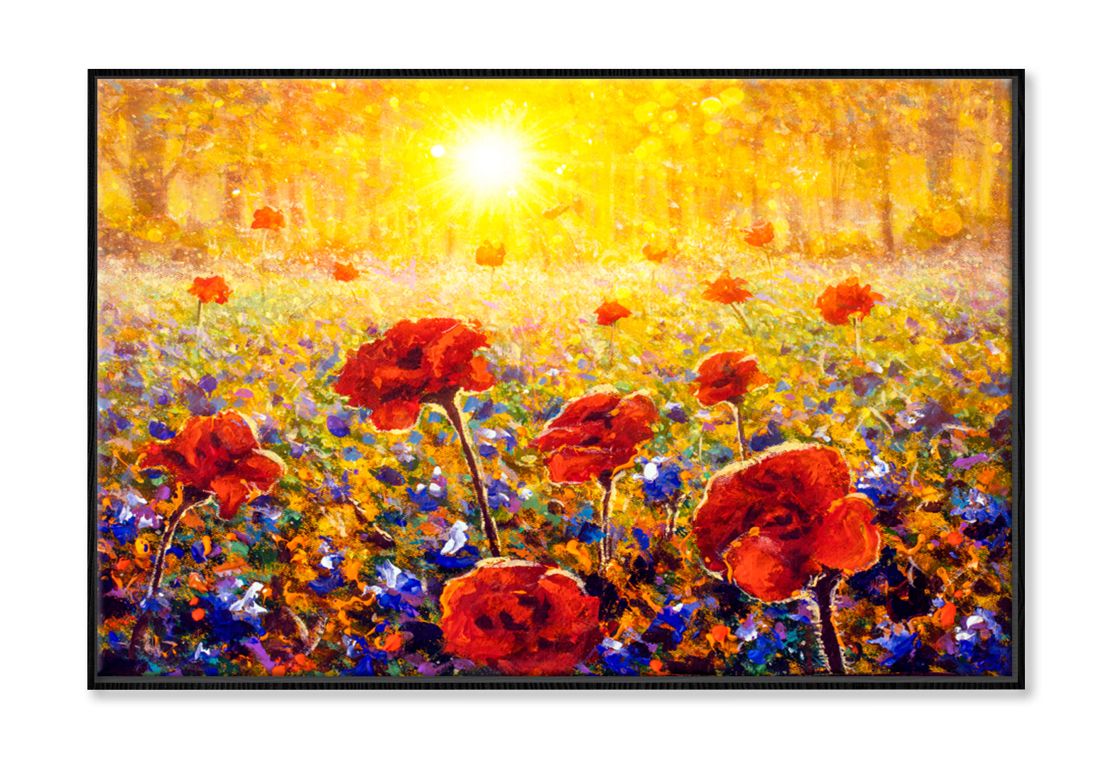 Beautiful Field Flowers Oil Painting Wall Art Limited Edition High Quality Print Canvas Box Framed Black