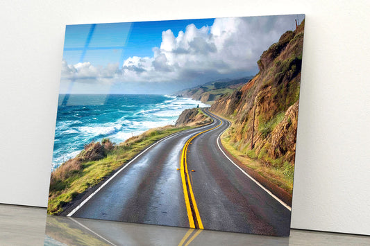 Winding Coastal Road, Ocean View Acrylic Glass Print Tempered Glass Wall Art 100% Made in Australia Ready to Hang - Bella Home Decor