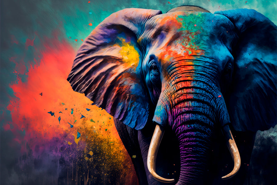 Elephant Face With Colorful Paint Wall Art Decor 100% Australian Made - Bella Home Decor