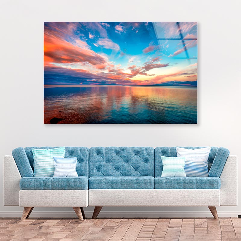 Stunning Tropical Oceanfront Sunset After a Stormy Day of Rain in Key Largo Acrylic Glass Print Tempered Glass Wall Art 100% Made in Australia Ready to Hang - Bella Home Decor