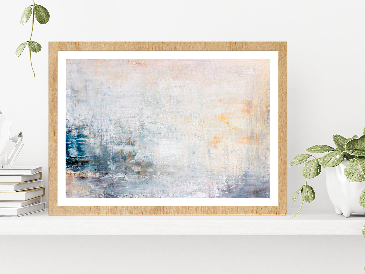 Abstract Acrylic Painting Glass Framed Wall Art, Ready to Hang Quality Print With White Border Oak