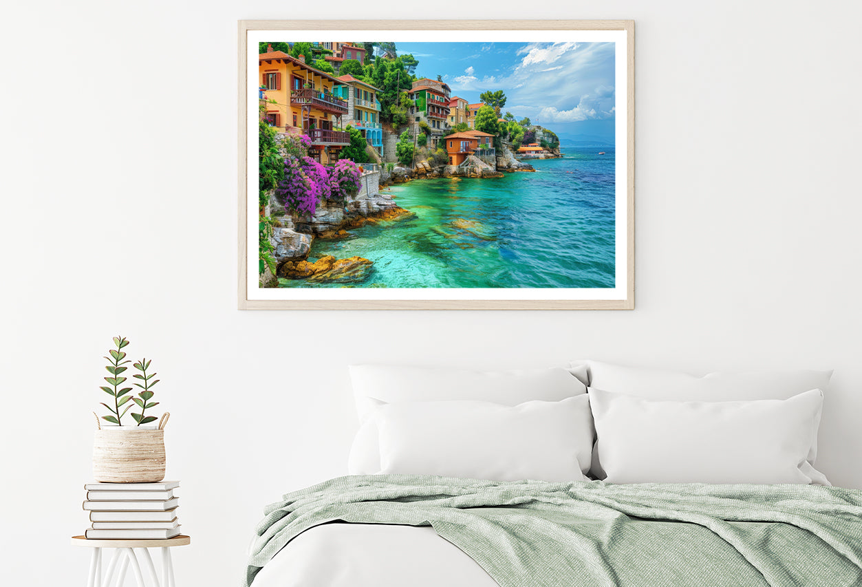 Ocean with Buildings, Trees and Sky Home Decor Premium Quality Poster Print Choose Your Sizes - Bella Home Decor