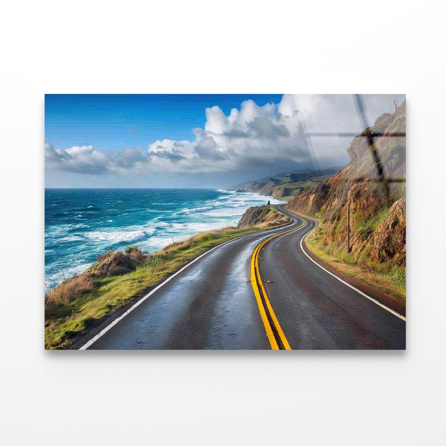Winding Coastal Road, Ocean View Acrylic Glass Print Tempered Glass Wall Art 100% Made in Australia Ready to Hang - Bella Home Decor