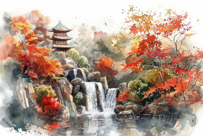 Waterfall Drawing With Trees Print 100% Australian Made - Bella Home Decor