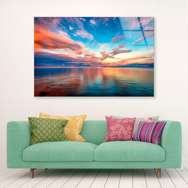Stunning Tropical Oceanfront Sunset After a Stormy Day of Rain in Key Largo Acrylic Glass Print Tempered Glass Wall Art 100% Made in Australia Ready to Hang - Bella Home Decor