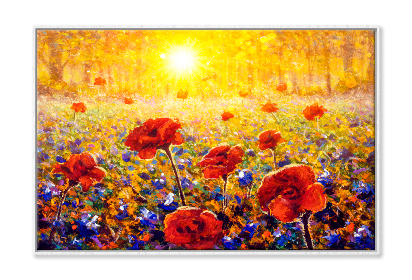 Beautiful Field Flowers Oil Painting Wall Art Limited Edition High Quality Print Canvas Box Framed White