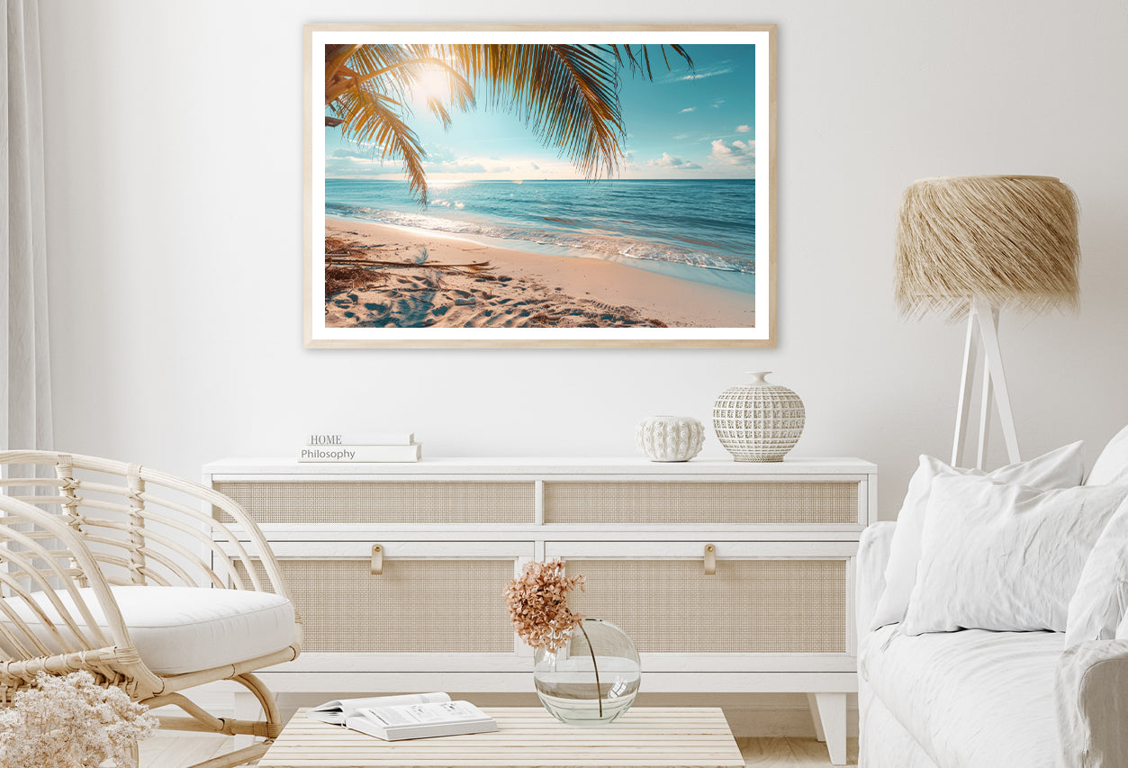 Sunny Tropical Beach with Clear Sky and Gentle Waves Home Decor Premium Quality Poster Print Choose Your Sizes