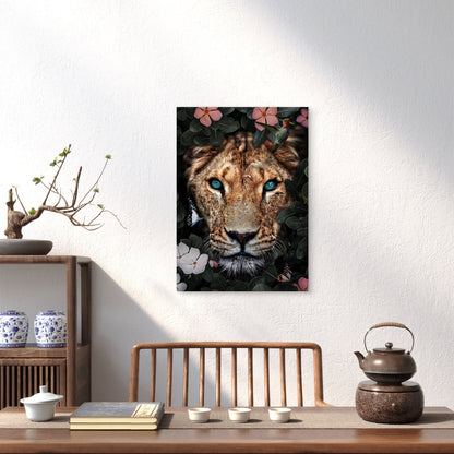 Lion Jungle Flower Hummingbird 40x60cm Metal Print Ready to Hang - Bella Home Decor