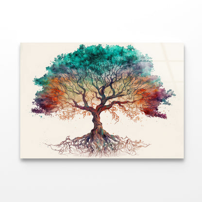 Red and Green Tree with White Acrylic Glass Print Tempered Glass Wall Art 100% Made in Australia Ready to Hang - Bella Home Decor