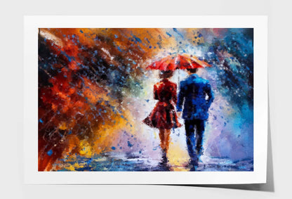 Couple Is Walking In the Rain under an Umbrella Wall Art Limited Edition High Quality Print