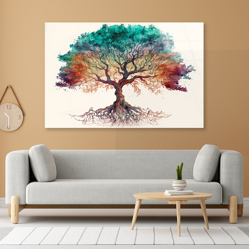 Red and Green Tree with White Acrylic Glass Print Tempered Glass Wall Art 100% Made in Australia Ready to Hang - Bella Home Decor