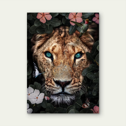 Lion Jungle Flower Hummingbird 60x90cm Metal Print Ready to Hang - Bella Home Decor