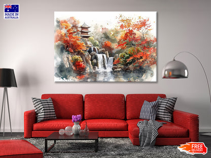 Waterfall Drawing With Trees Print 100% Australian Made - Bella Home Decor
