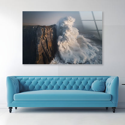 Wave Crashing Cliff Acrylic Glass Print Tempered Glass Wall Art 100% Made in Australia Ready to Hang - Bella Home Decor
