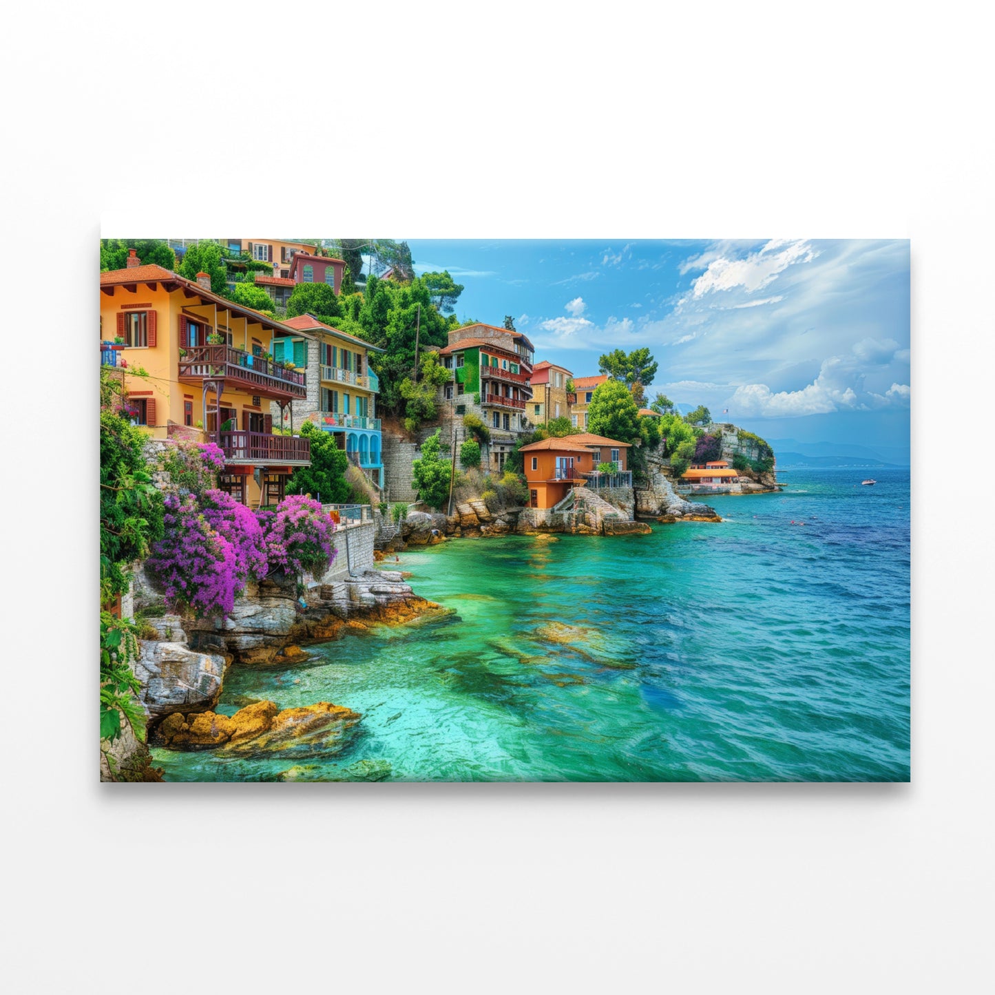 Ocean with Buildings, Trees and Sky Print 100% Australian Made - Bella Home Decor