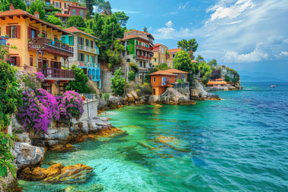 Ocean with Buildings, Trees and Sky Home Decor Premium Quality Poster Print Choose Your Sizes - Bella Home Decor